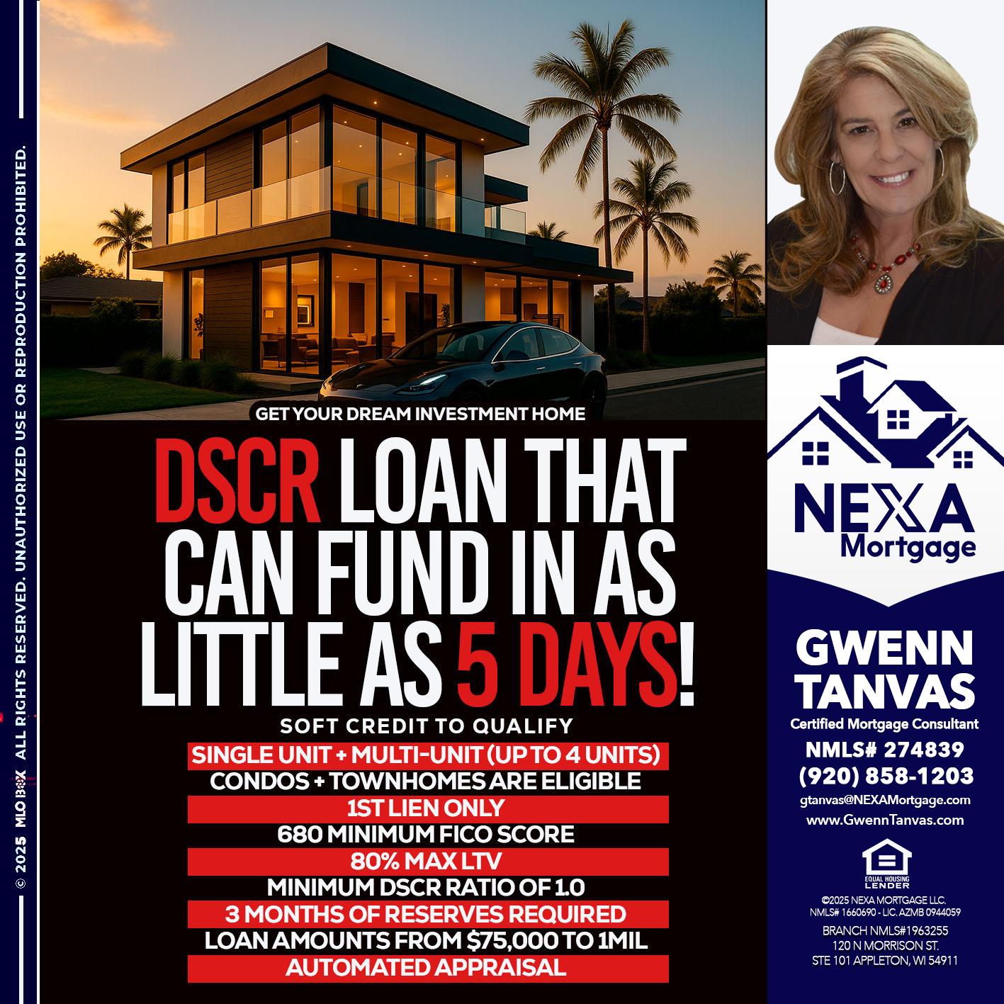 DSCR LOAN - Gwenn Tanvas -Certified Mortgage Consultant