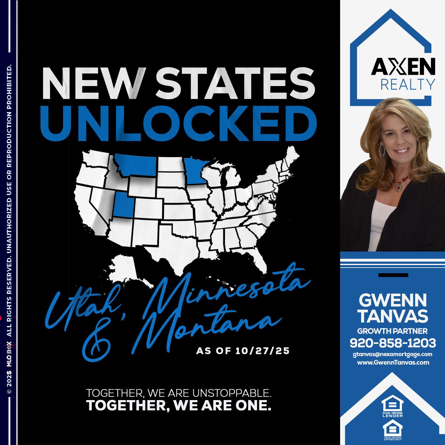 new states unlocked - Gwenn Tanvas -Certified Mortgage Consultant