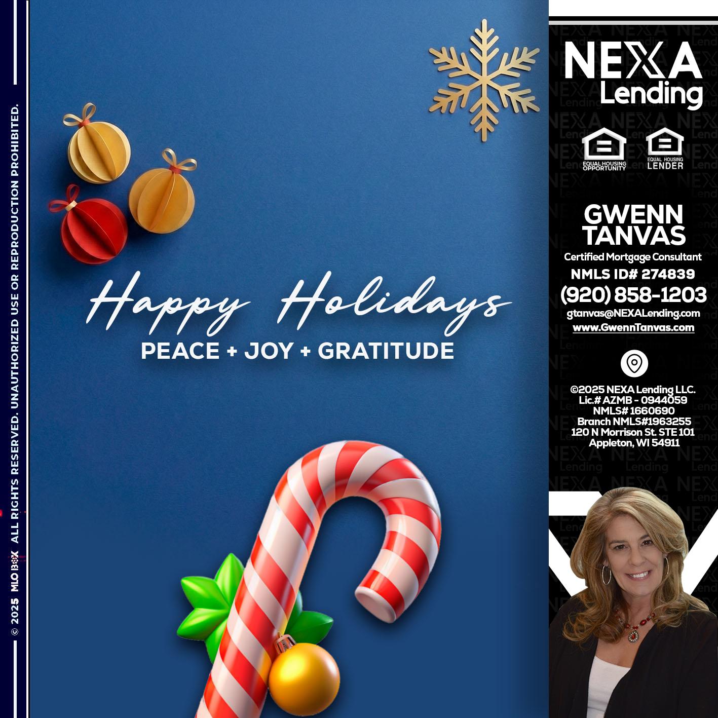 HAPPY HOLIDAYS - Gwenn Tanvas -Certified Mortgage Consultant
