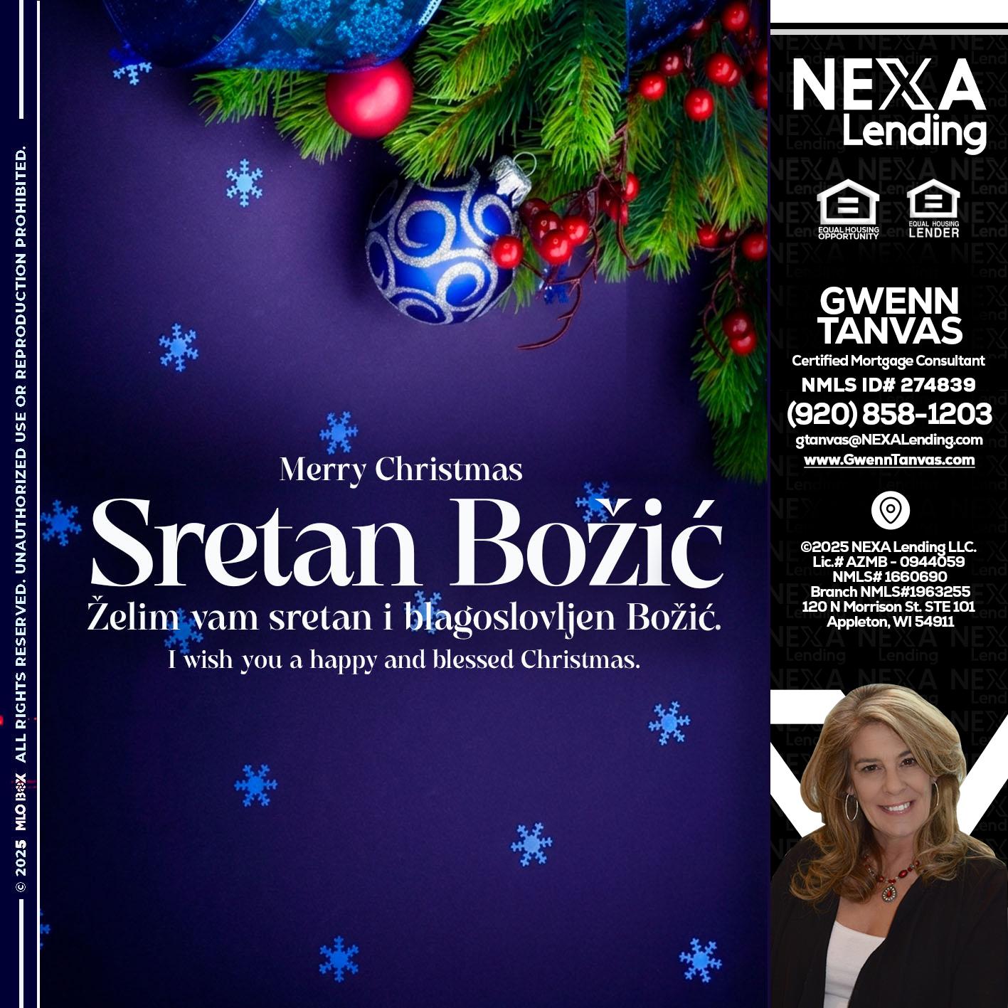 Sretan Božić - Gwenn Tanvas -Certified Mortgage Consultant