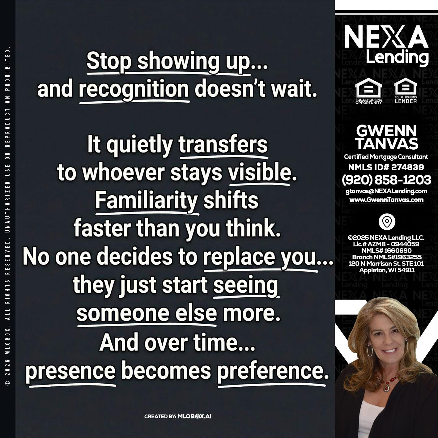 STOP SHOWING - Gwenn Tanvas -Certified Mortgage Consultant