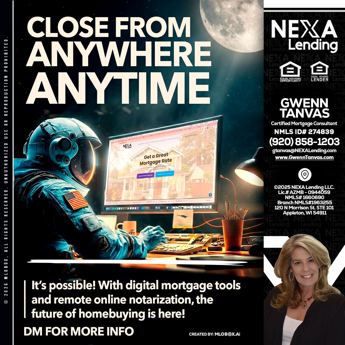 CLOSE FROM - Gwenn Tanvas -Certified Mortgage Consultant