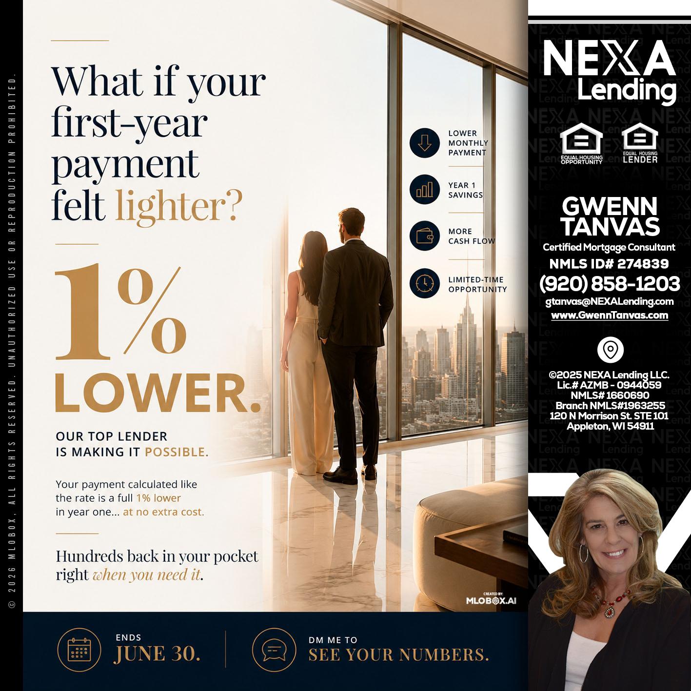1% lower - Gwenn Tanvas -Certified Mortgage Consultant