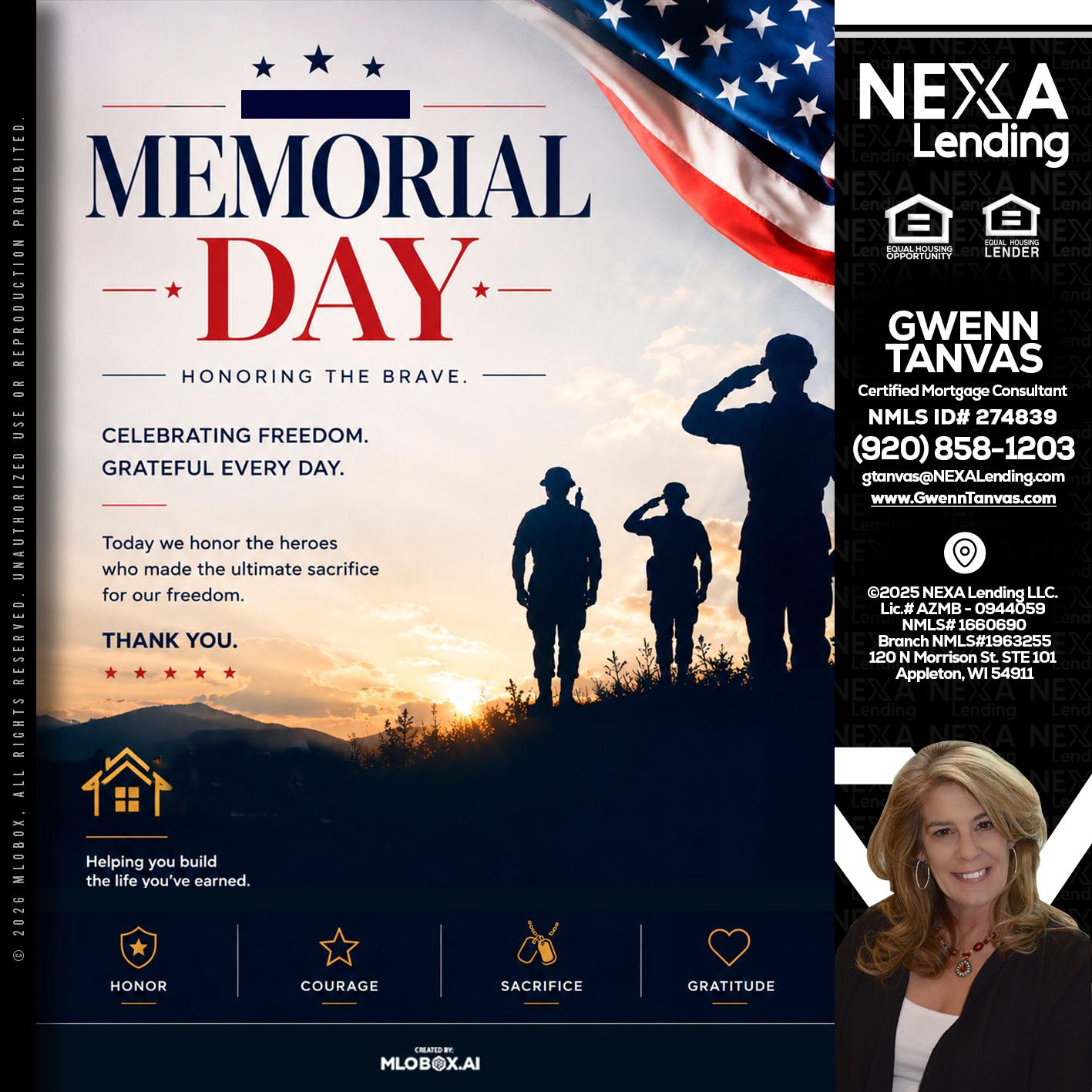 MEMORIAL DAY - Gwenn Tanvas -Certified Mortgage Consultant
