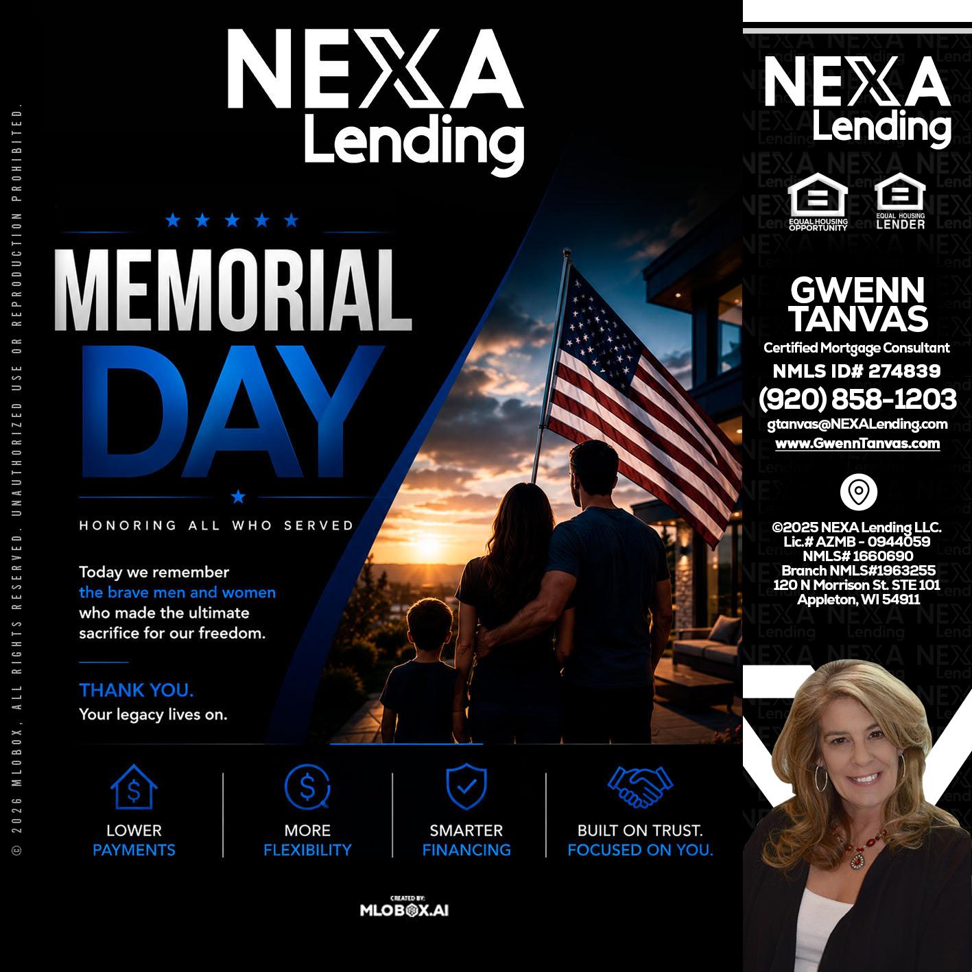 MEMORIAL DAY - Gwenn Tanvas -Certified Mortgage Consultant