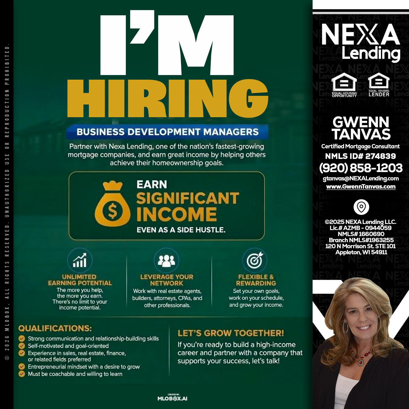 IM HIRING - Gwenn Tanvas -Certified Mortgage Consultant
